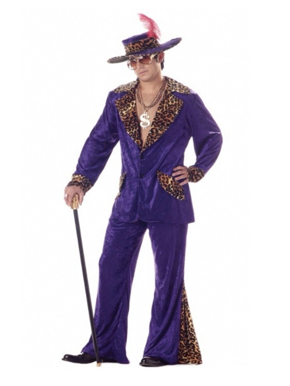 Men’s Vintage Pimp Suit Costume Large 42-44 Crush Velvet Purple Leopard Trim EUC
